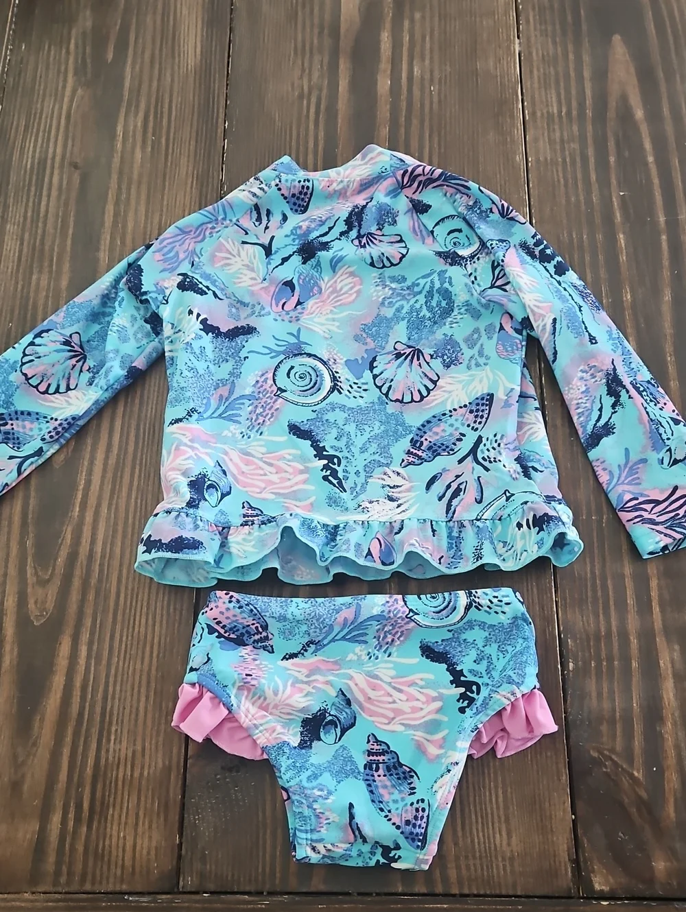 Coolibar Baby Guppy Ruffle Rashguard Swim Set Size 12-18 M